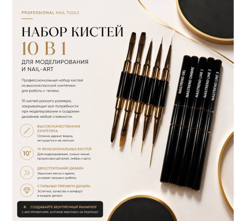 Набор кистей для моделирования и дизайна ногтей